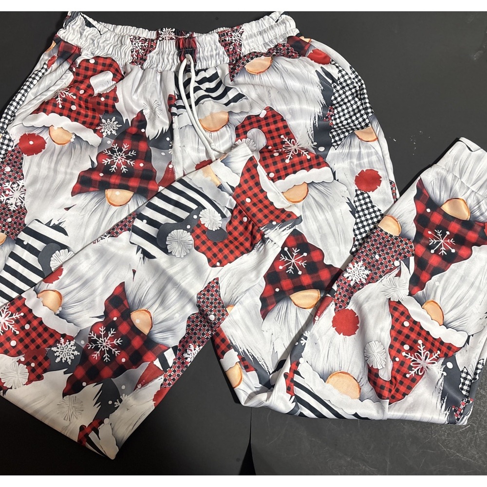 Christmas Gnome Print Pajama Jogger Pants Mens Medium‎ Holiday Buffalo Plaid